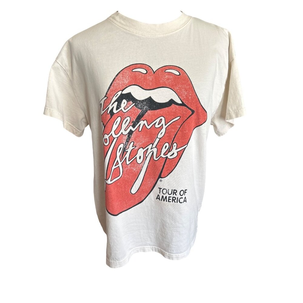 H&M The Rolling Stones Tour Of America Graphic Tee Off White M 100% Cotton